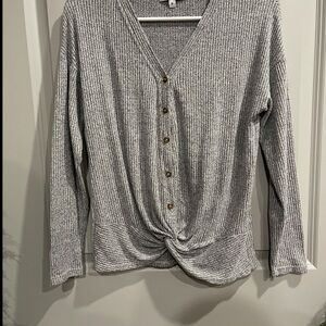 Moa Moa Gray Ribbed Knit Top